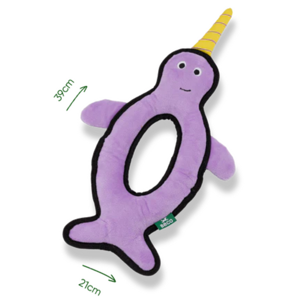 beco - recycled rough & tough - dog toy - large - narwhal