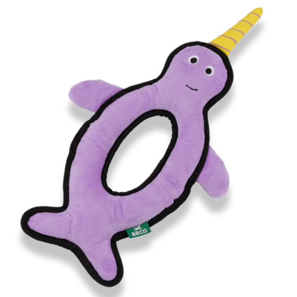 beco - recycled rough & tough - dog toy - large - narwhal