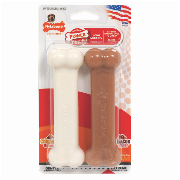 nylabone dura power chew bone - chicken & bacon - twin pack